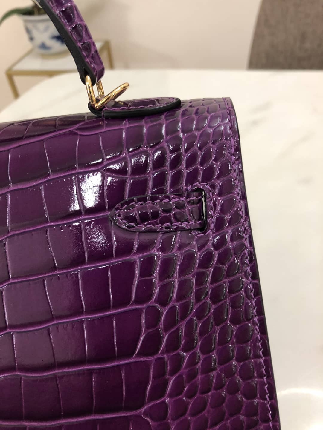 H**me5 Kelly Dupe 25CM Crocodile Shiny Replica Bag