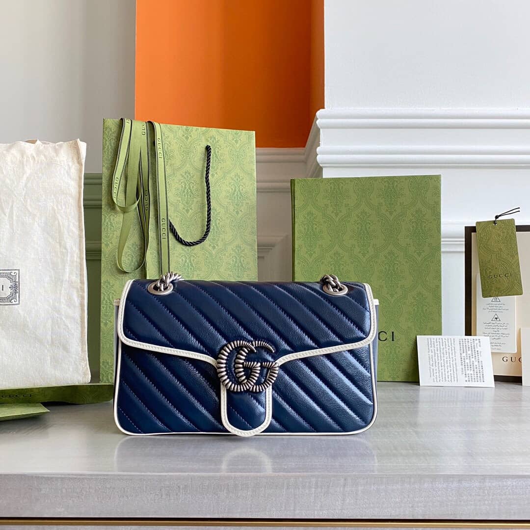 Gvc*1 GG Marmont Matelasse Shoulder Bag Replica Blue 443497