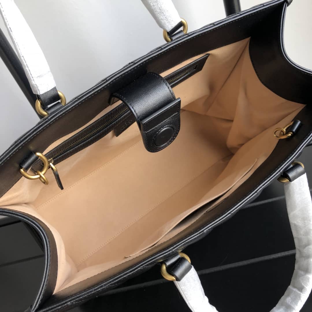 Gvc*1 GG Marmont Medium Matelasse Leather Tote Replica Black 627332