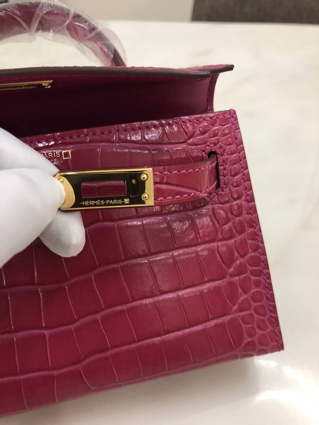 H**me5 Kelly Dupe Mini 19CM Crocodile Shiny Replica Bag