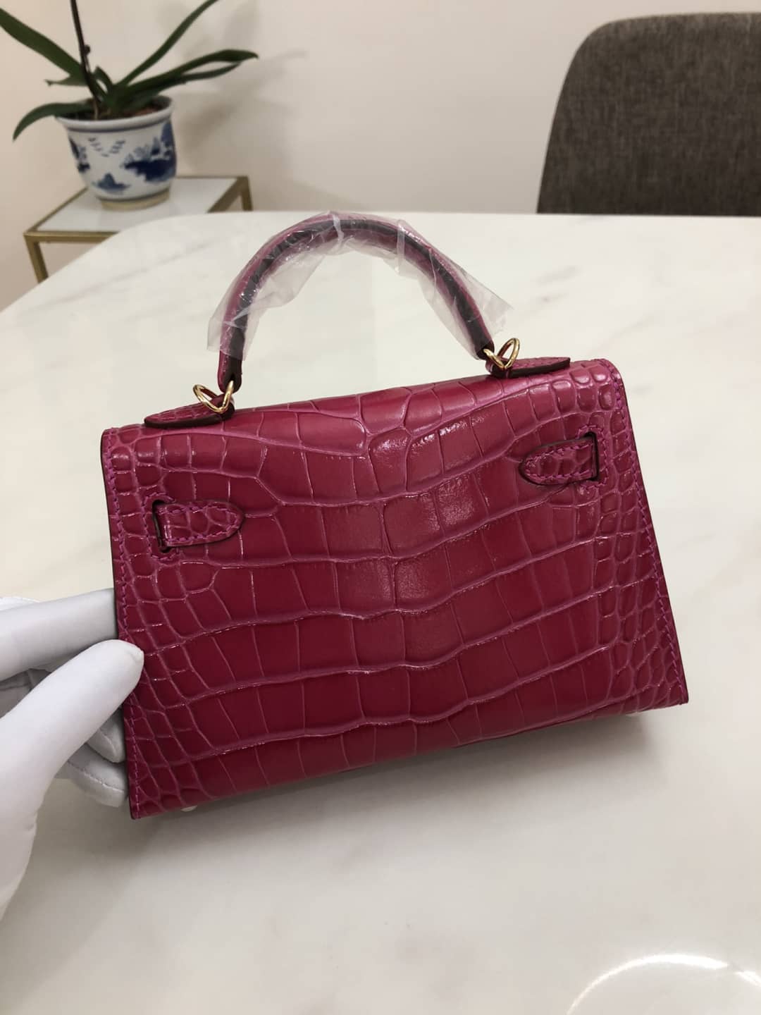 H**me5 Kelly Dupe Mini 19CM Crocodile Shiny Replica Bag