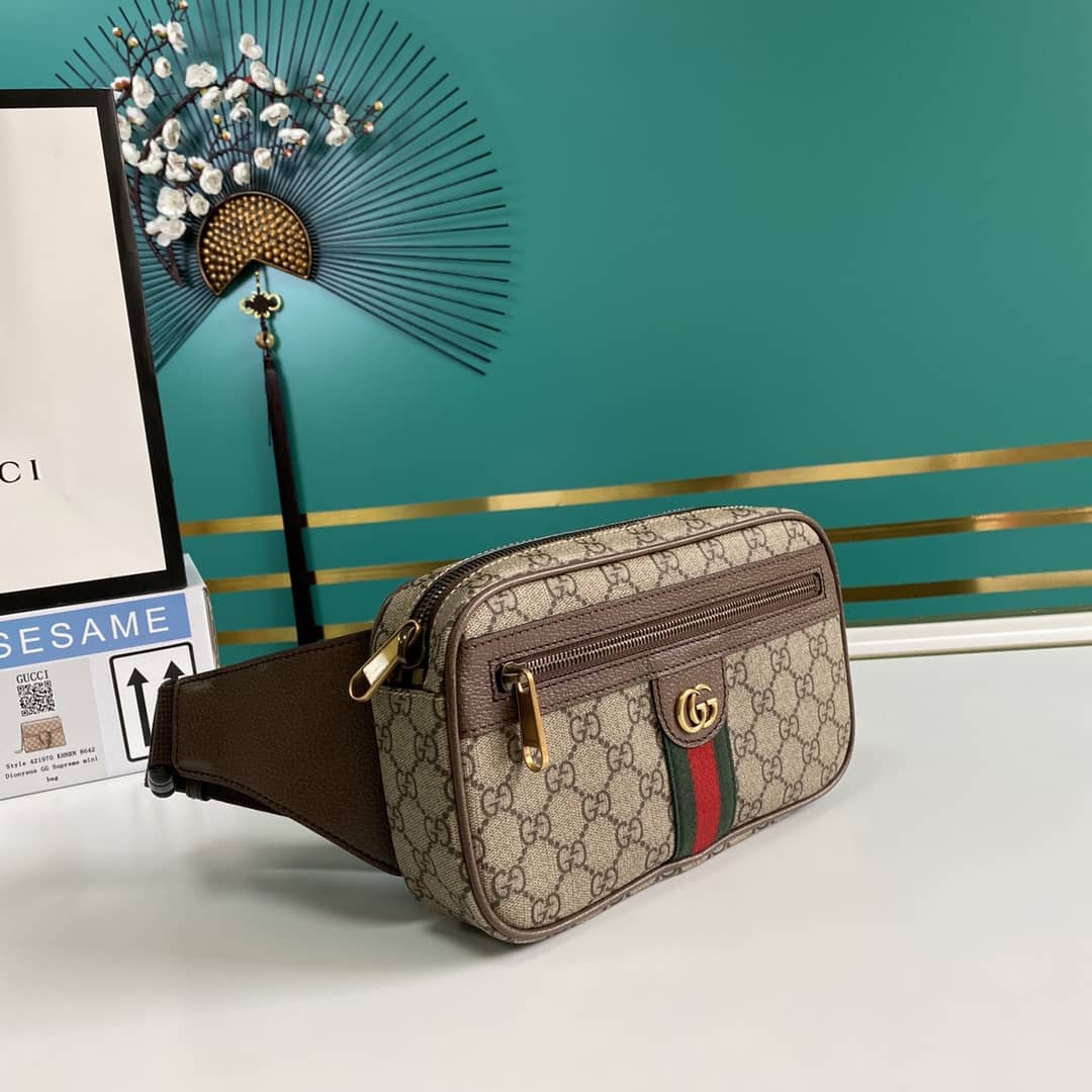 Gvc*1 Ophidia Soft GG Svp*me Belt Bag Ebony Beige Replica 574796