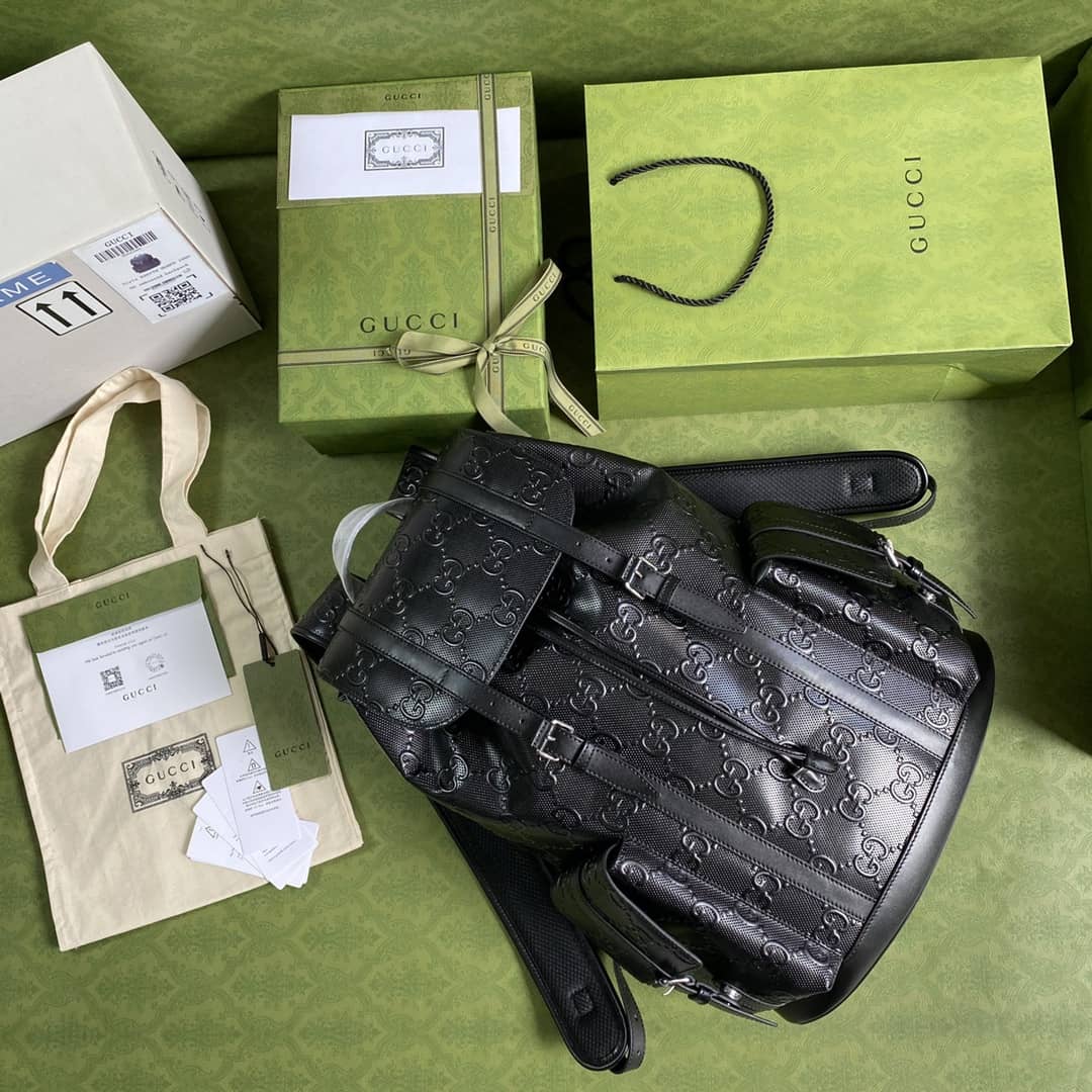 Gvc*1 GG Embossed Backpack Replica Black 625770