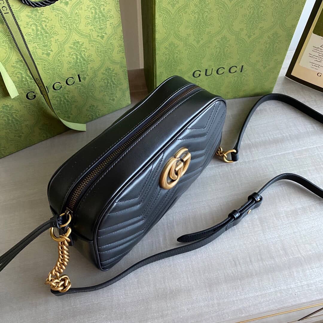 Gvc*1 GG Marmont Small Shoulder Handbag Camera Bag Replica Black 447632