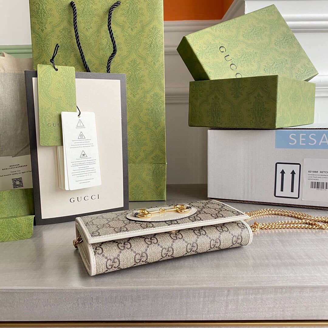 Gvc*1 Horsebit Bag Dupe 1955 Zip Around Wallet With Chain Replica White 621888