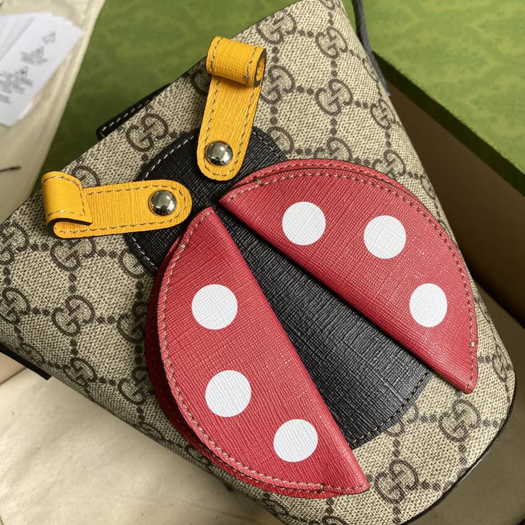 Gvc*1 GG Children Ladybug Svp*me Canvas Bucket Bag Replica 666277