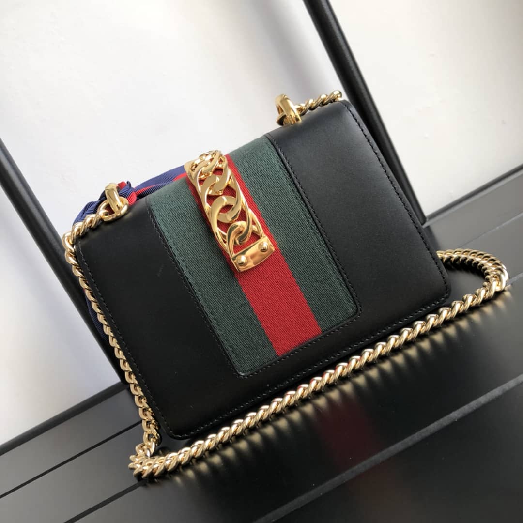 Gvc*1 Sylvie Leather Mini Chain Shoulder Bag Replica Black 431666