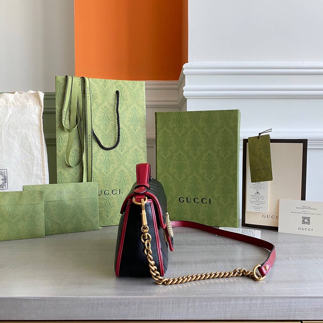 Gvc*1 GG Marmont Mini Top Handle Bag Replica Black Red 583571