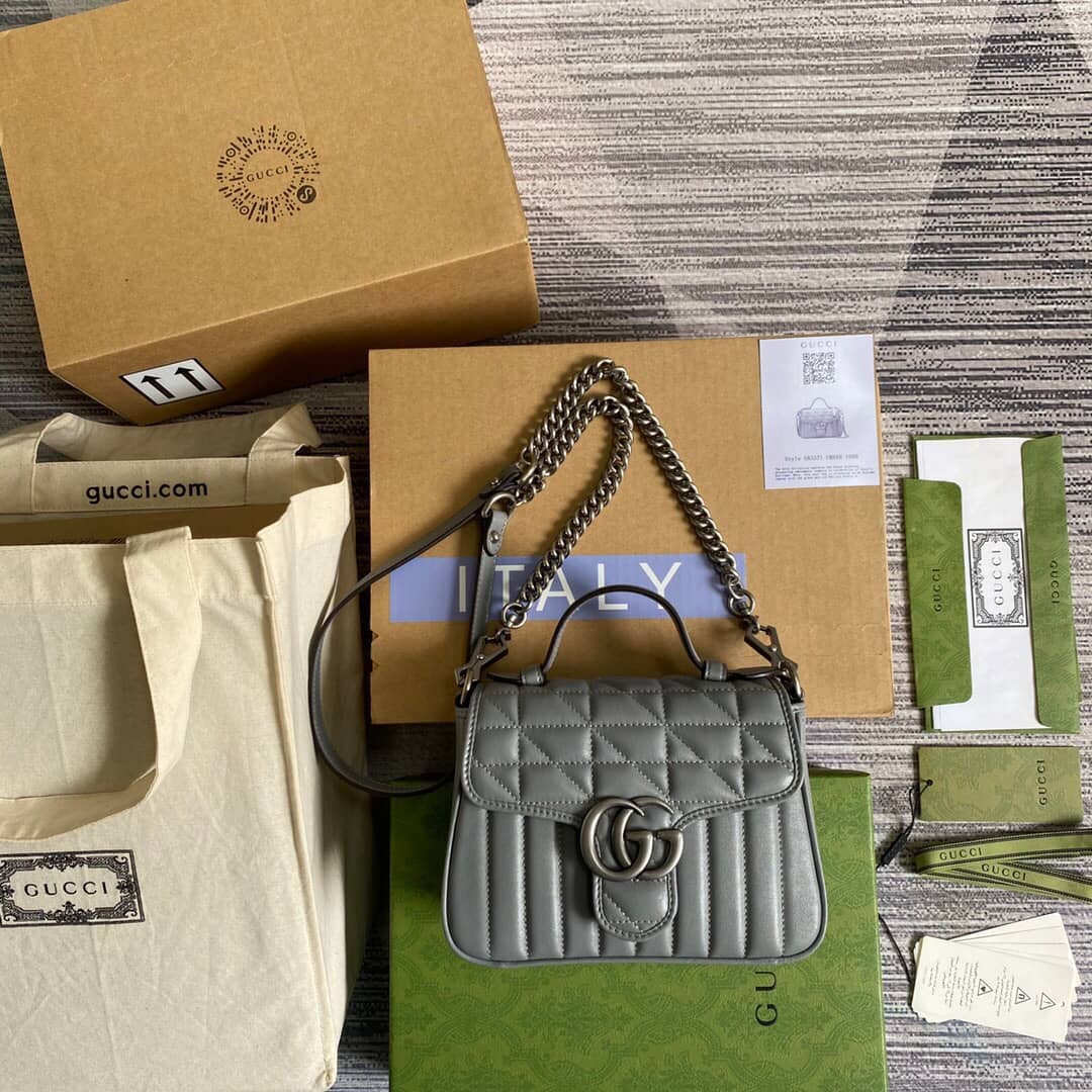 Gvc*1 GG Marmont Mini Top Handle Bag Replica Gray 583571