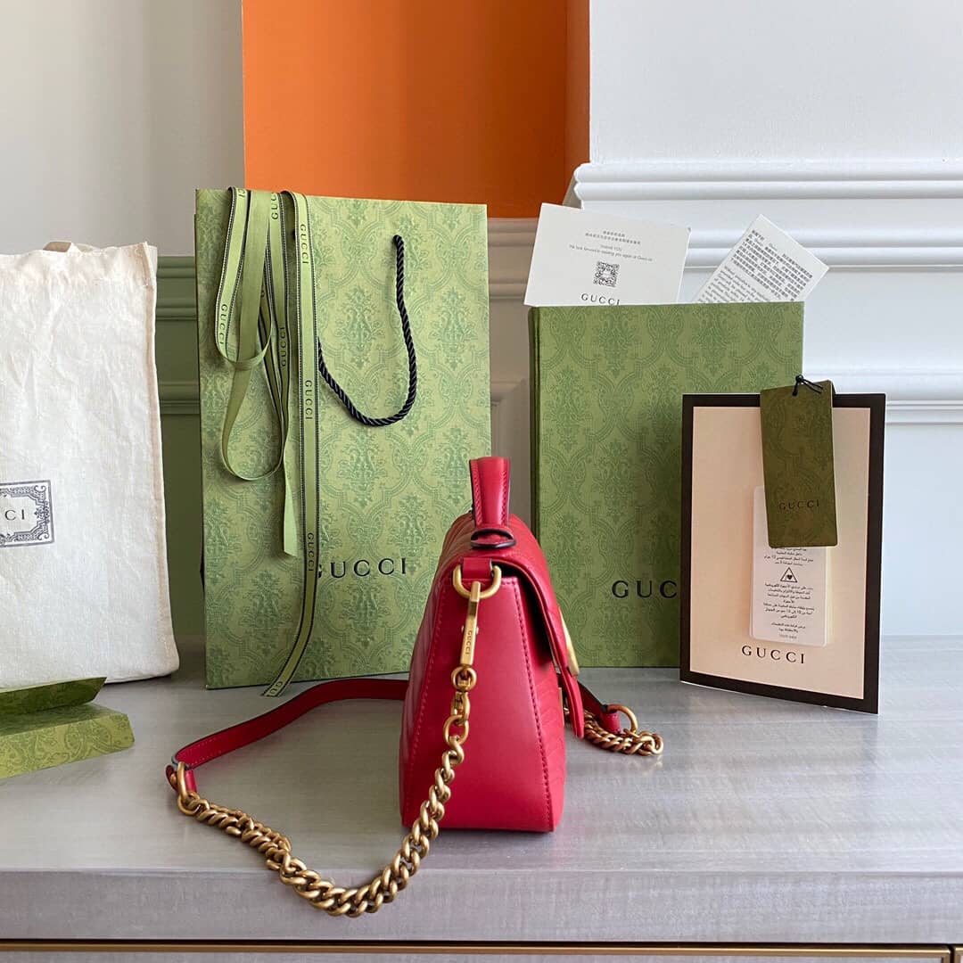Gvc*1 GG Marmont Mini Leather Top Handle Bag Replica Red 547260