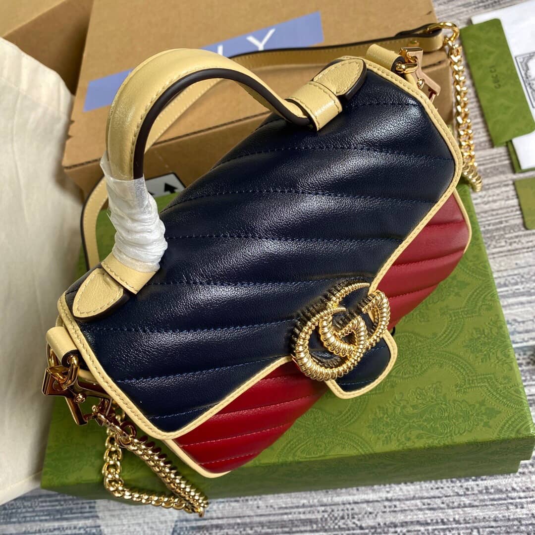 Gvc*1 GG Marmont Mini Top Handle Bag Replica Red Blue 583571