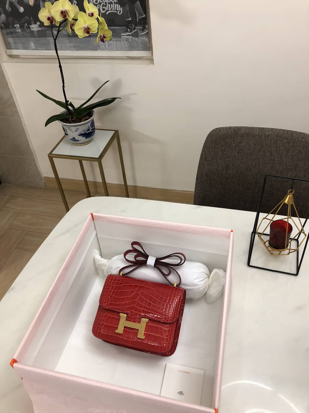 H**me5 Replica Constance 18CM Crocodile Shiny Bag