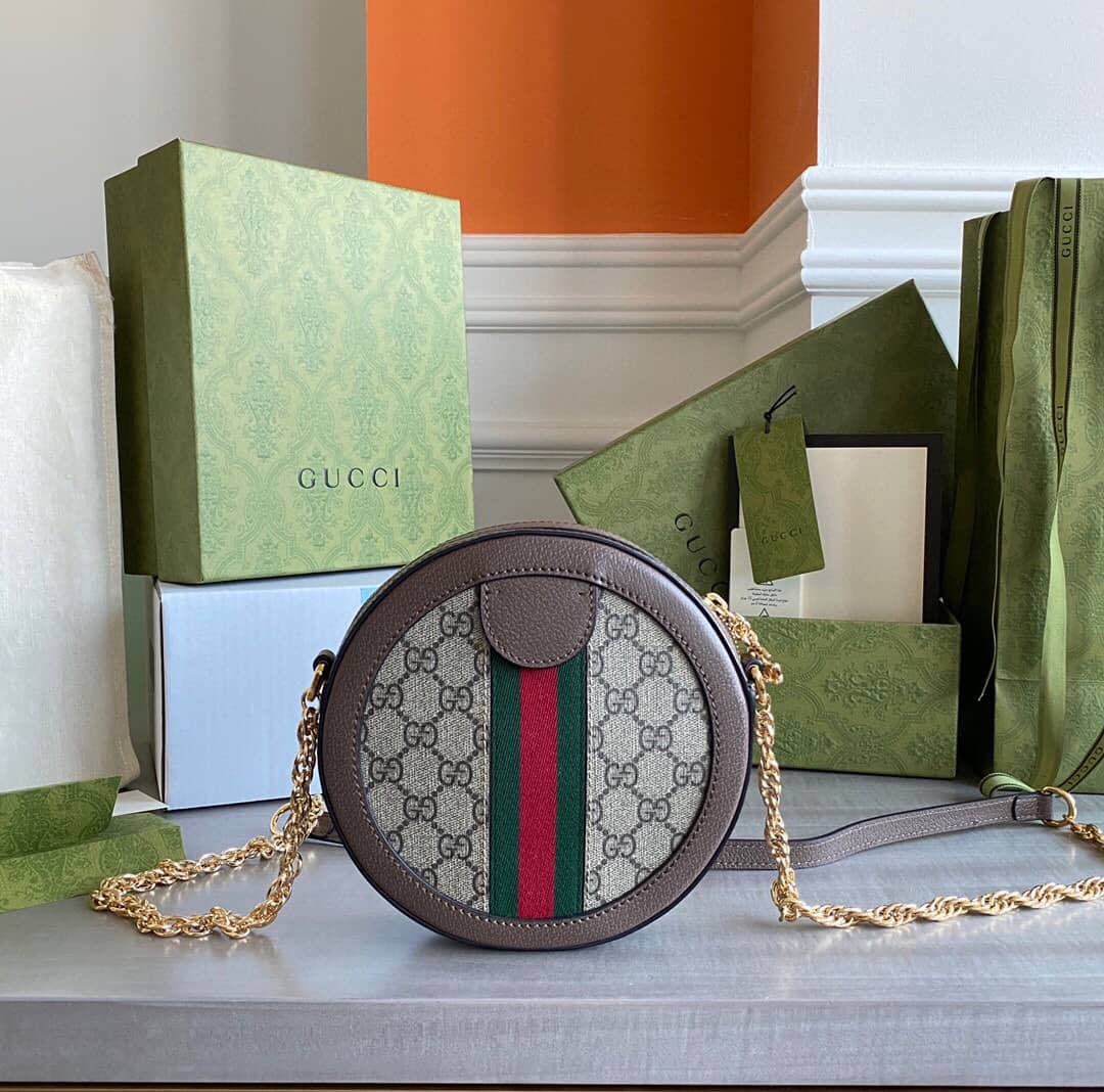 Gvc*1 Ophidia Mini Round Shoulder Bag Replica Brown 550618