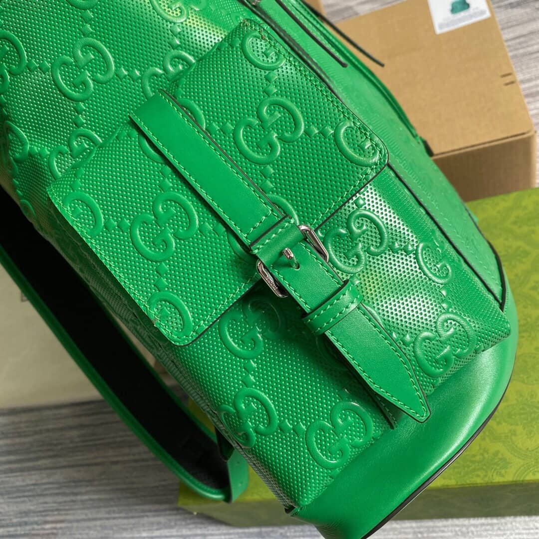 Gvc*1 GG Embossed Leather Replica Backpack Green 625770