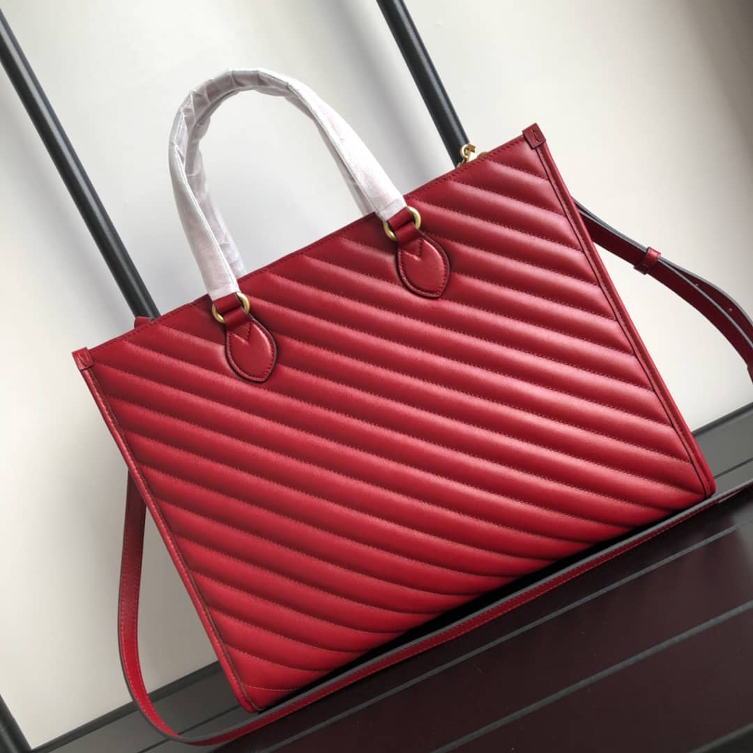 Gvc*1 GG Marmont Medium Matelasse Leather Tote Replica Red 627332