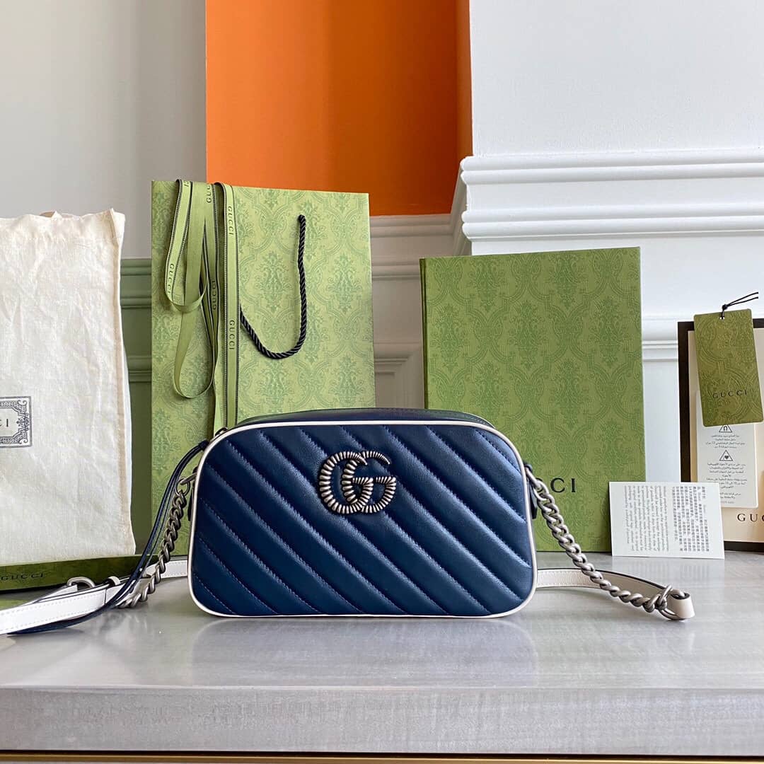 Gvc*1 GG Marmont Small Shoulder Handbag Camera Bag Replica Blue 447632