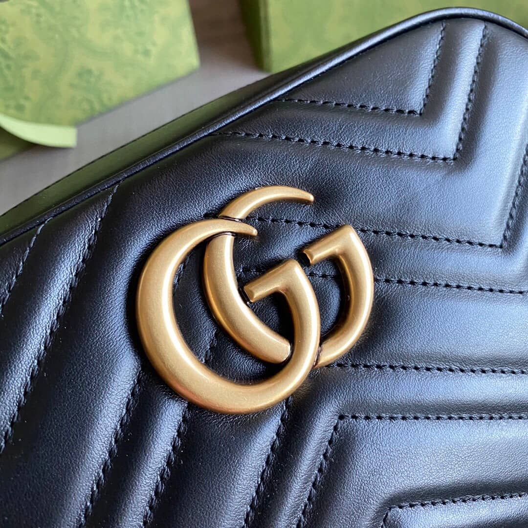 Gvc*1 GG Marmont Small Shoulder Handbag Camera Bag Replica Black 447632