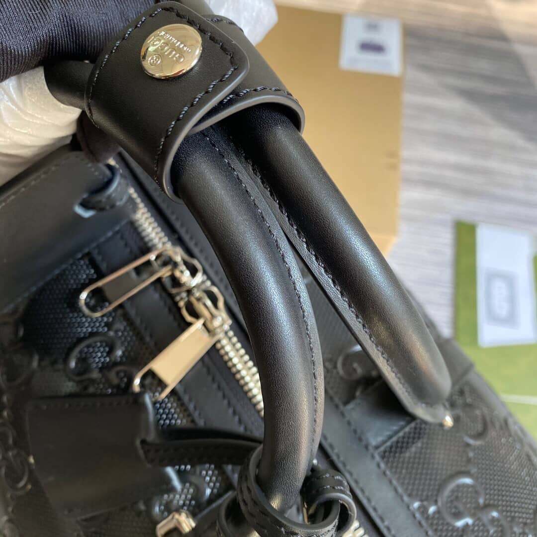 Gvc*1 GG Embossed Perforated Leather Duffle Bag Replica Black 625768