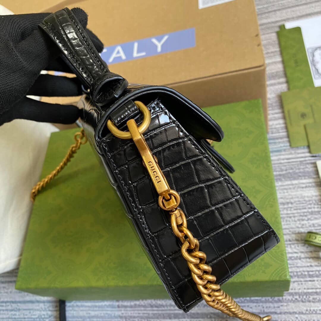 Gvc*1 GG Marmont Mini Leather Top Handle Bag Replica Black 547260