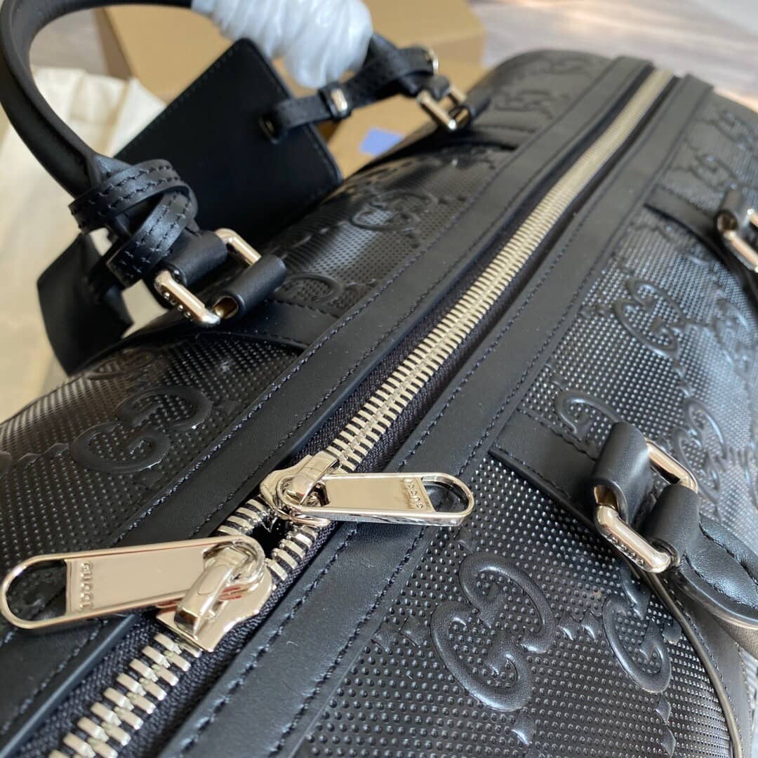 Gvc*1 GG Embossed Perforated Leather Duffle Bag Replica Black 625768