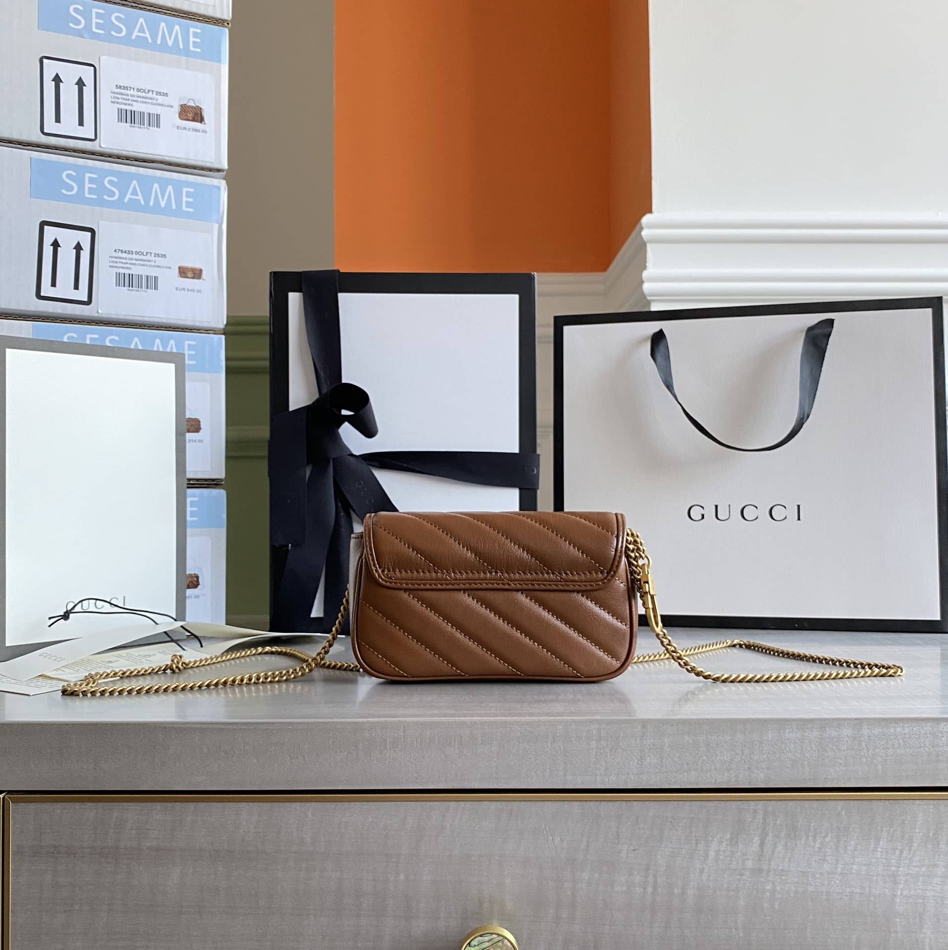 Gvc*1 GG Marmont Matelasse Leather Mini Shoulder Bag Replica Brown 476433