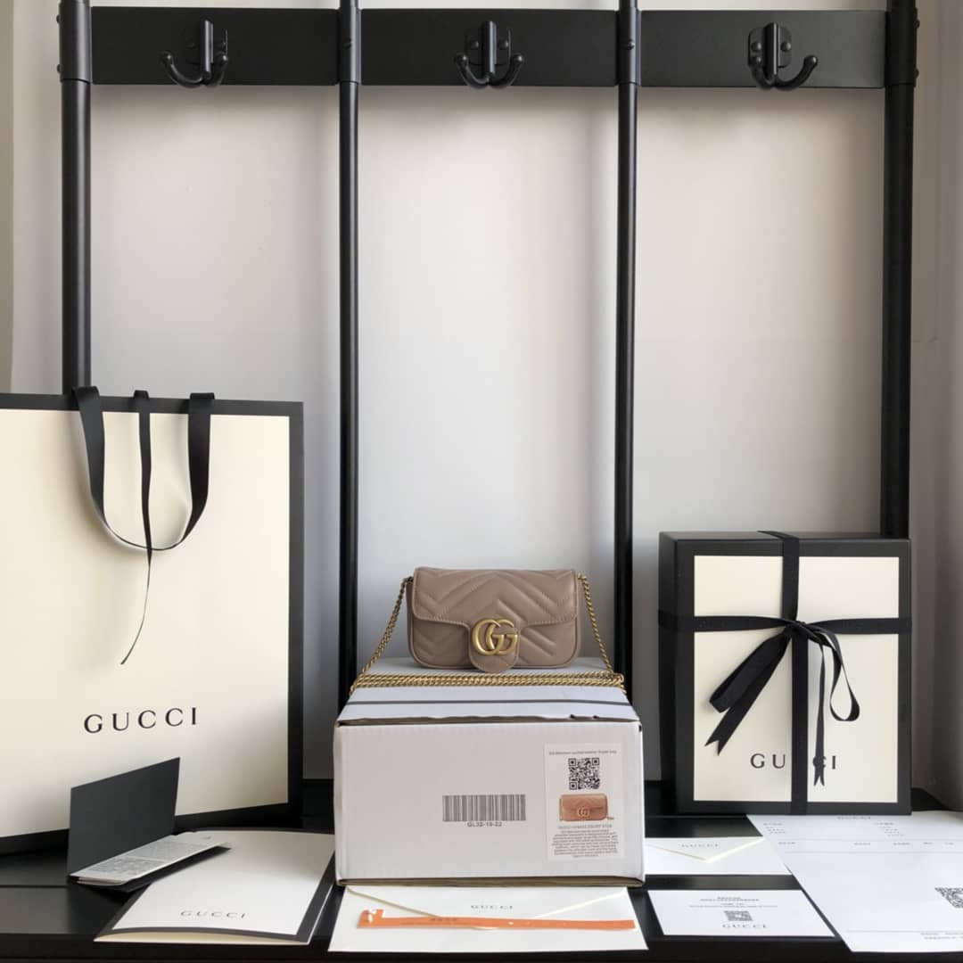 Gvc*1 GG Marmont Matelasse Leather Mini Shoulder Bag Replica Apricot 476433