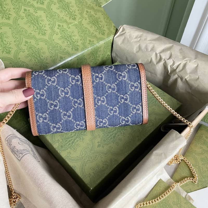 Gvc*1 Jackie 1961 Chain Wallet Organic GG Denim Raplica 652681