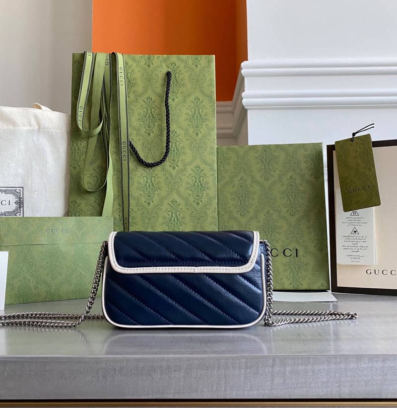 Gvc*1 GG Marmont Mini Matelasse Leather Shoulder Bag Replica Blue 574969