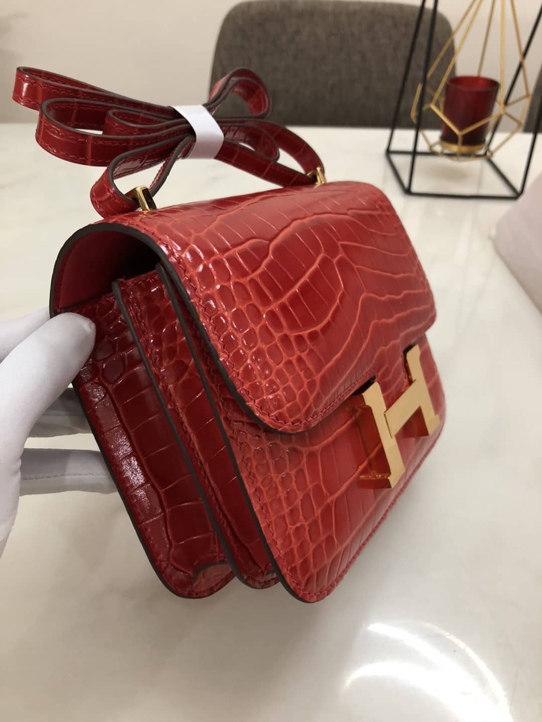 H**me5 Replica Constance 18CM Crocodile Shiny Bag