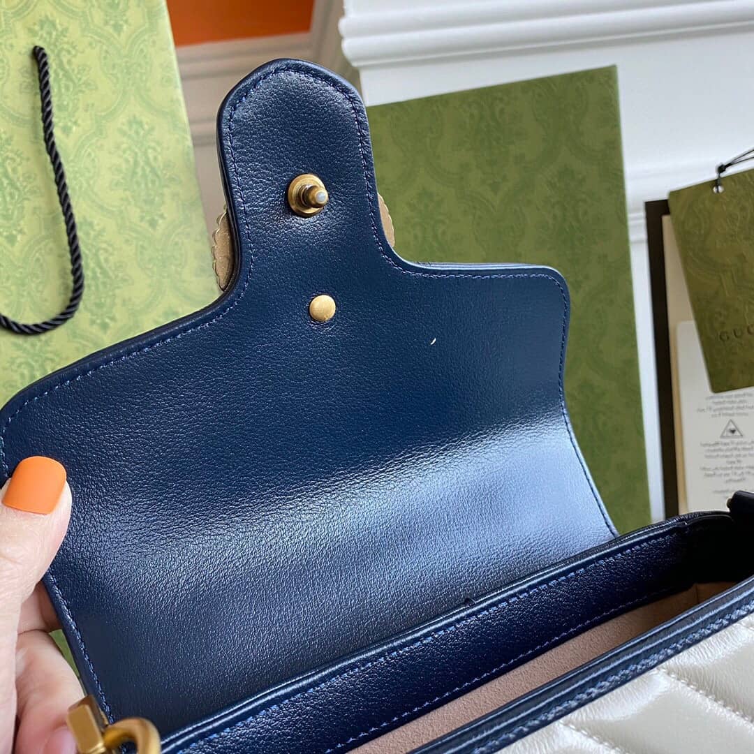 Gvc*1 GG Marmont Mini Top Handle Bag Replica White Blue 583571