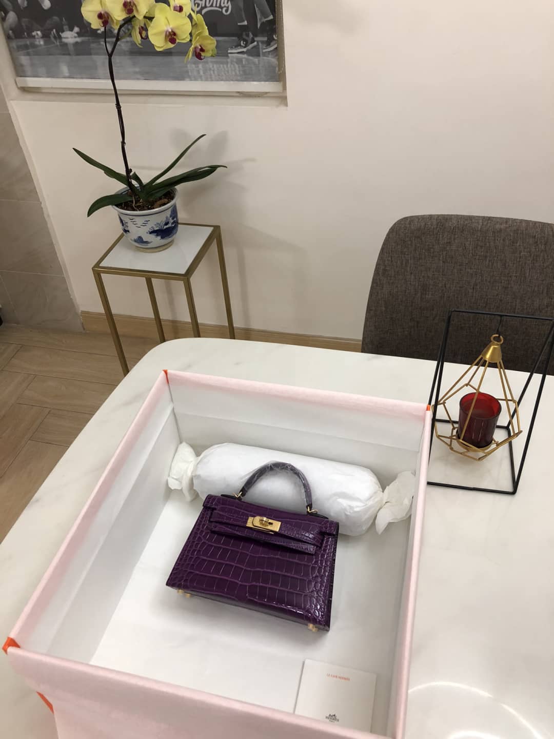 H**me5 Kelly Dupe Mini 19CM Crocodile Shiny Replica Bag