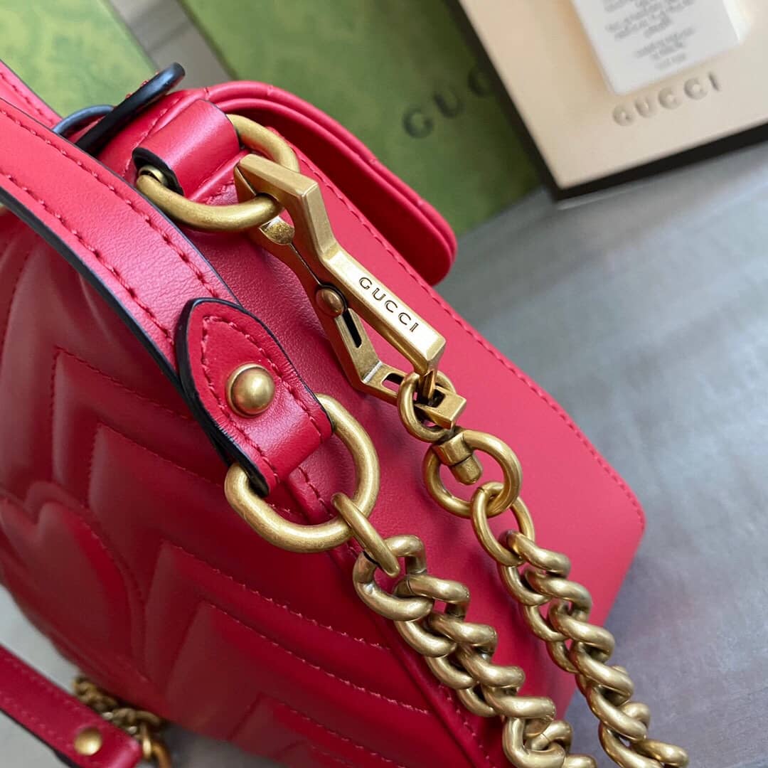 Gvc*1 GG Marmont Mini Leather Top Handle Bag Replica Red 547260