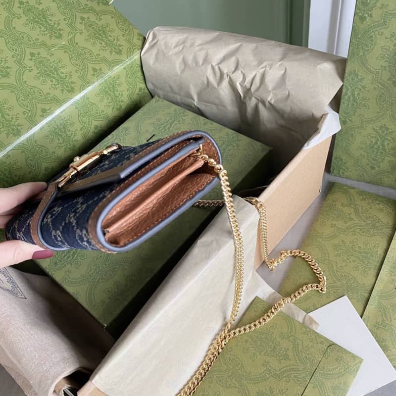 Gvc*1 Jackie 1961 Chain Wallet Organic GG Denim Raplica 652681