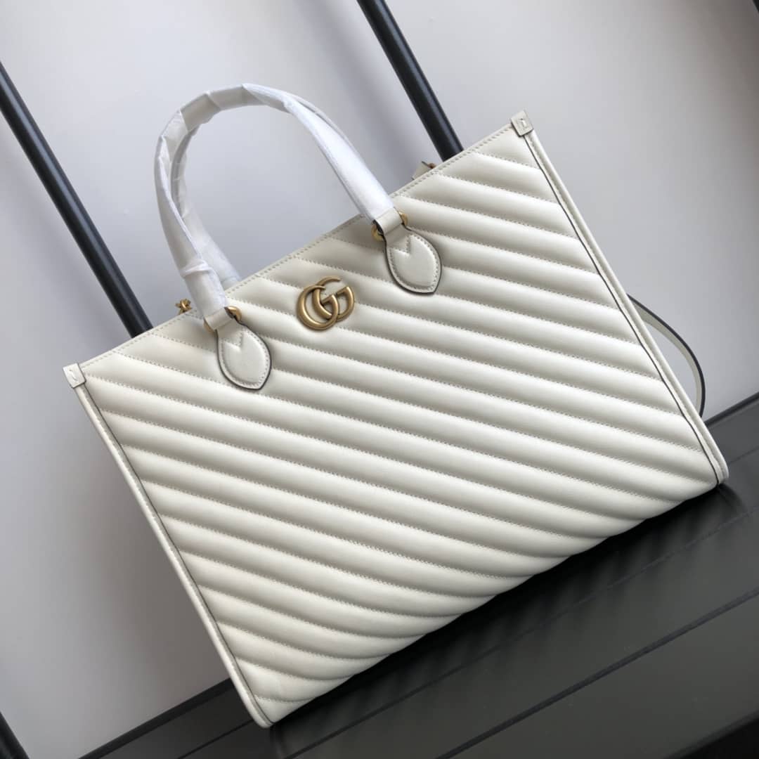 Gvc*1 GG Marmont Medium Matelasse Leather Tote Replica White 627332