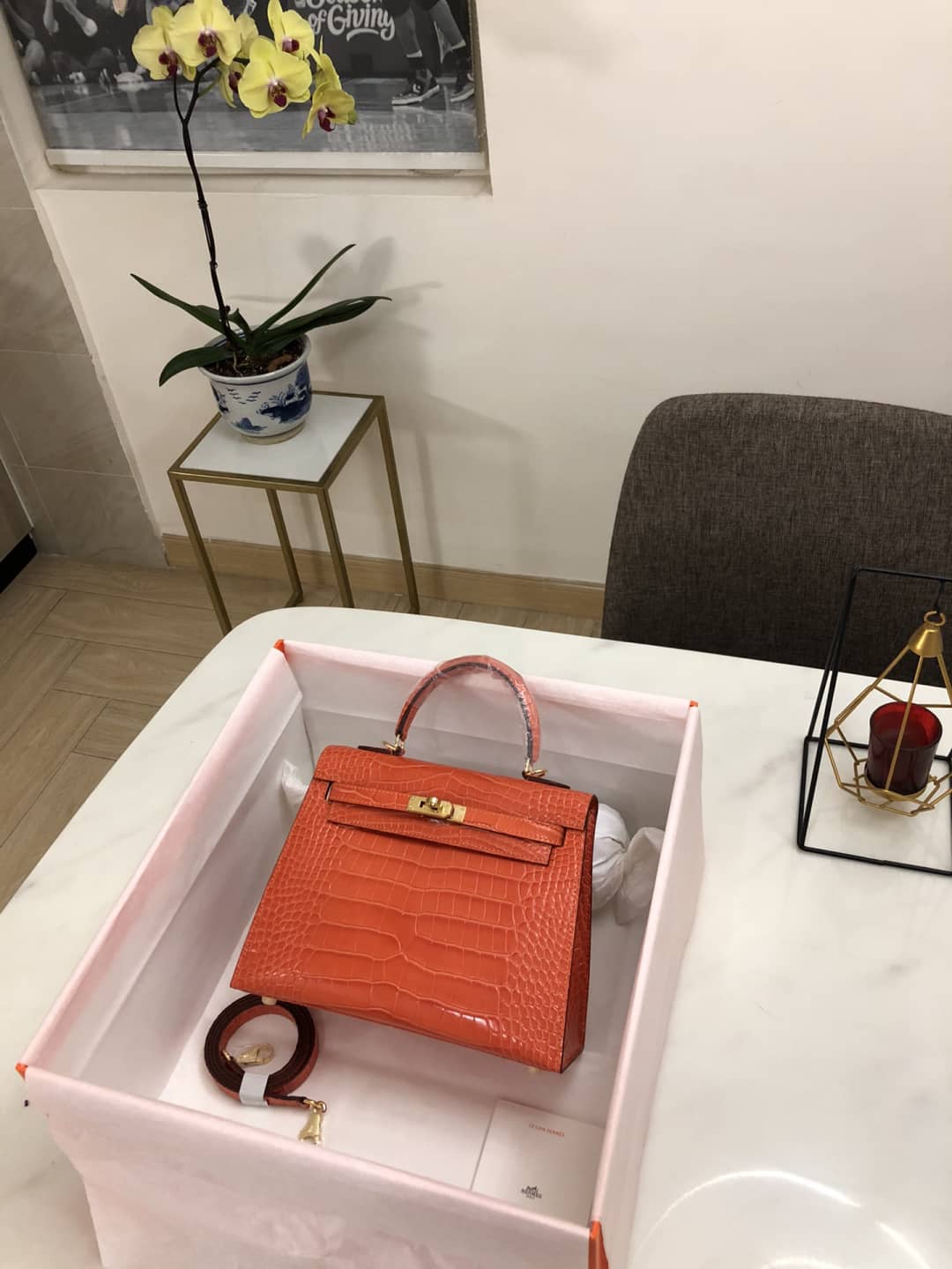 H**me5 Kelly Dupe 25CM Crocodile Shiny Replica Bag