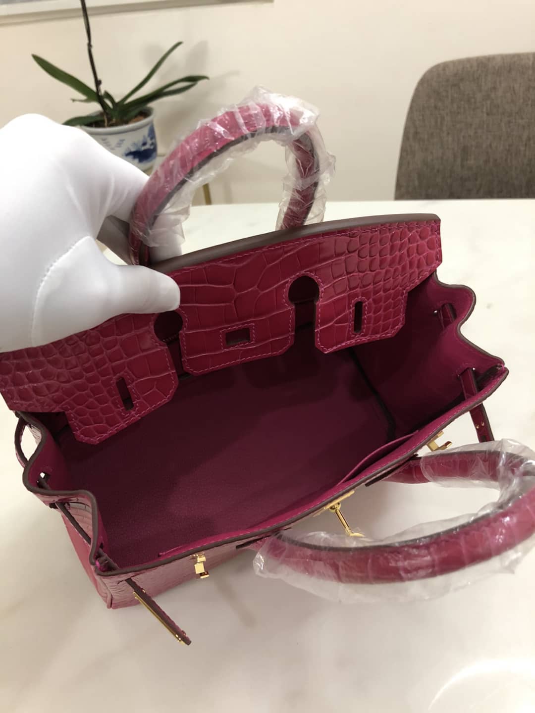 H**me5 Birkin Replica 25CM Crocodile Shiny Replica Bag