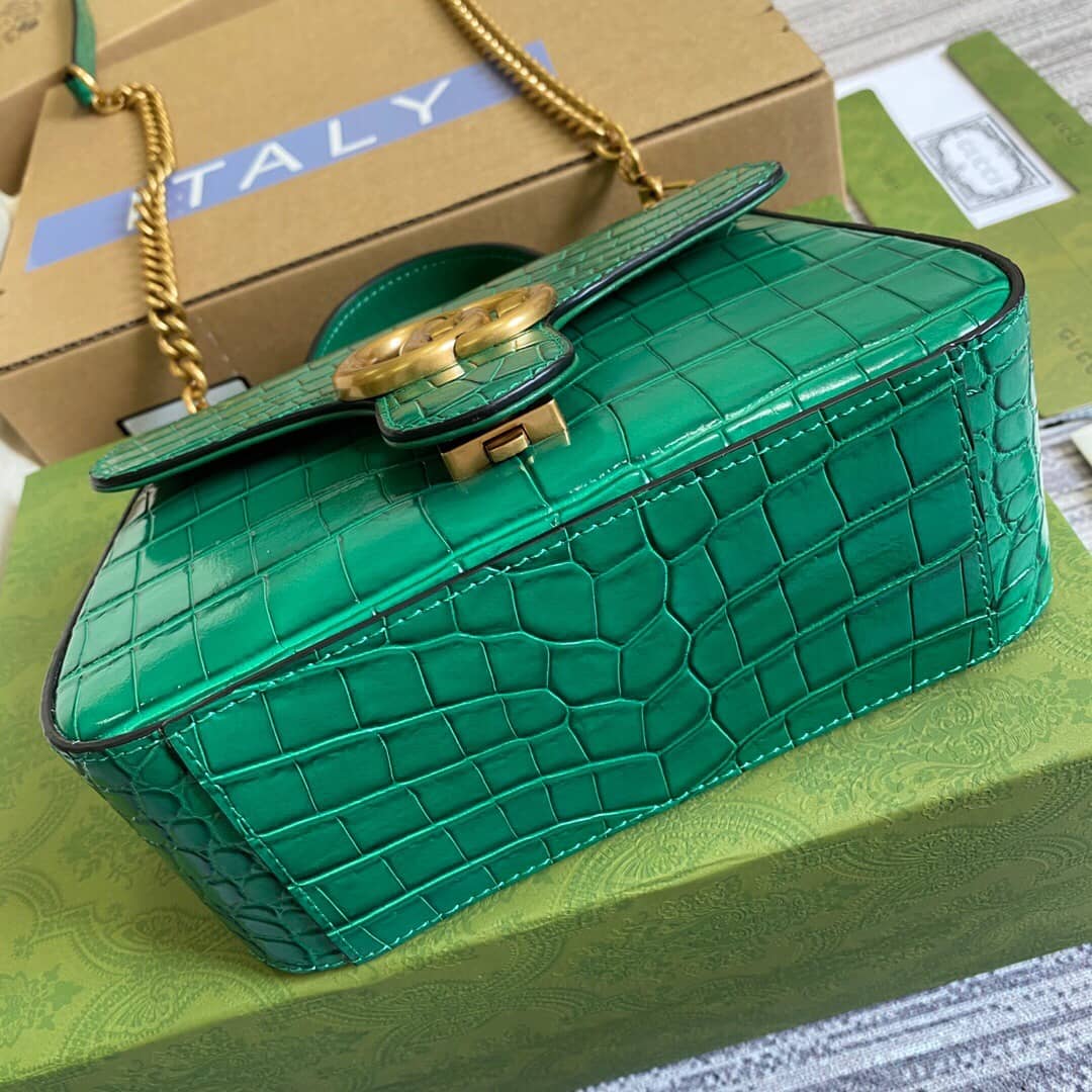 Gvc*1 GG Marmont Mini Leather Top Handle Bag Replica Green 547260
