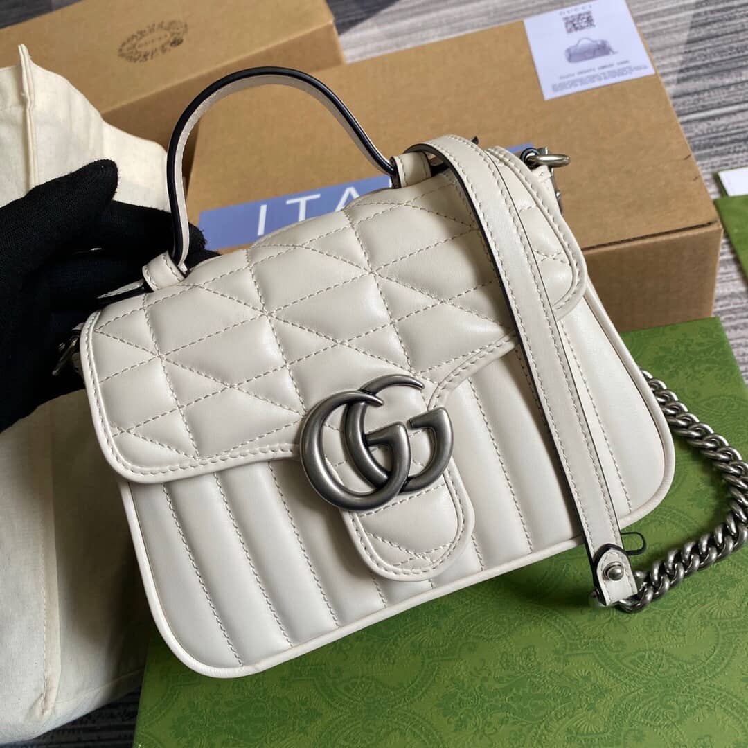 Gvc*1 GG Marmont Mini Top Handle Bag Replica White 583571