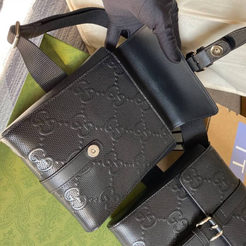 Gvc*1 GG Emboss Waist Body Leather Bag Replica Black 631339