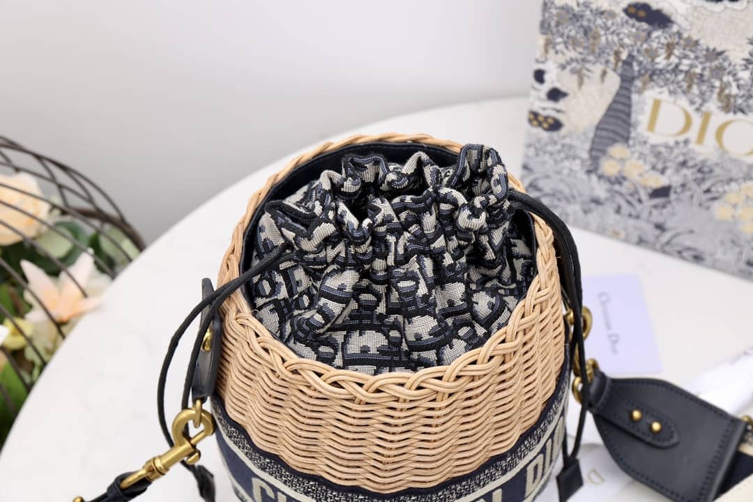 Chr1st1an D10r Wicker Bucket Bagblue Oblique