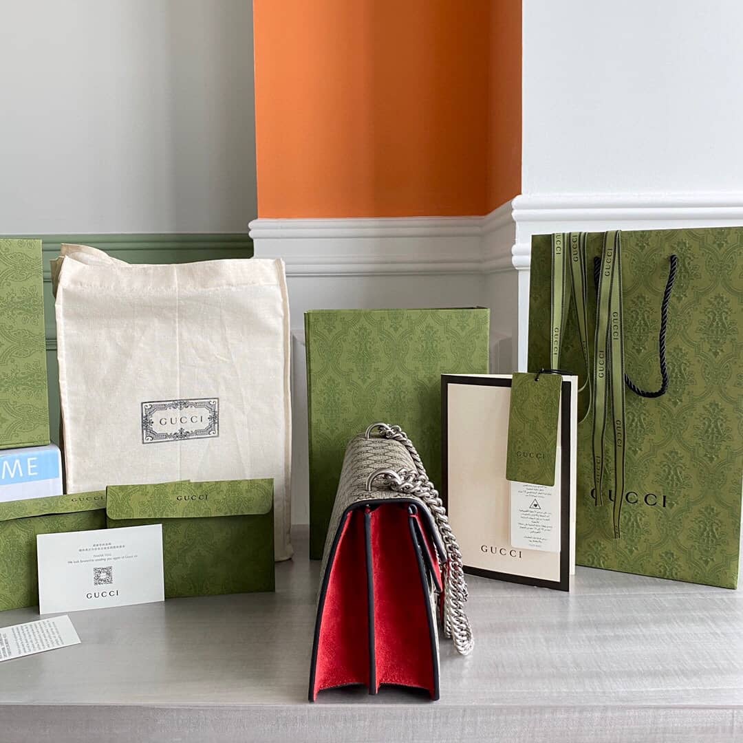 Gvc*1 Dionysus Dupe GG Svp*me Dionysus Chain Replica Shoulder Bag Gray Red 400249