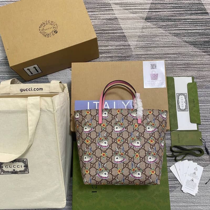 Gvc*1 Children GG Svp*me Canvas Replica Tote Brown 410812