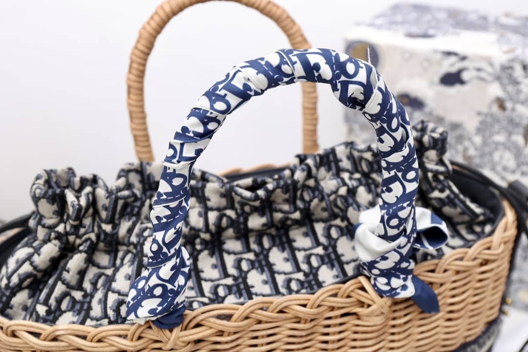 Chr1st1an D10r Wicker Bucket Bagblue Oblique