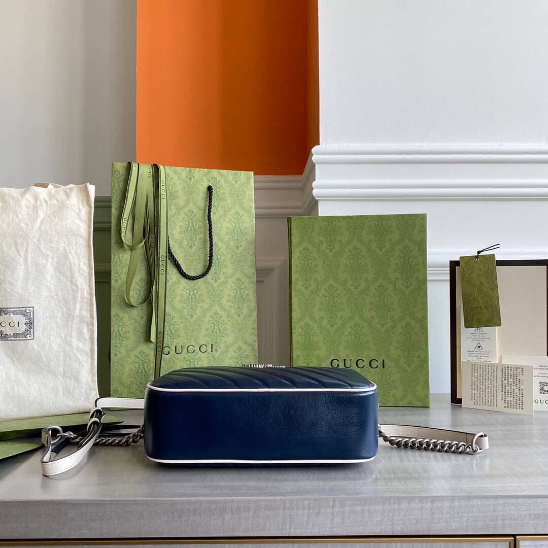 Gvc*1 GG Marmont Small Shoulder Handbag Camera Bag Replica Blue 447632