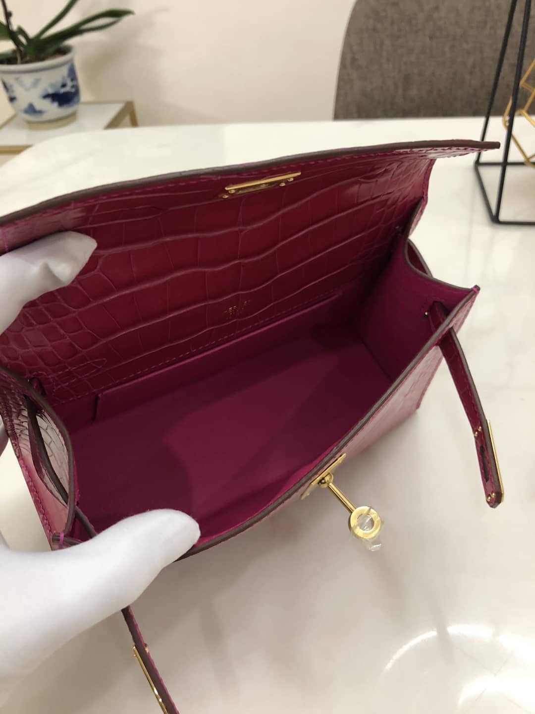 H**me5 Kelly Dupe 22CM Crocodile Shiny Replica Bag