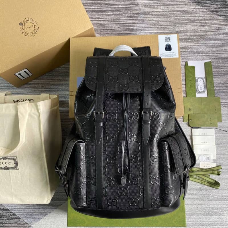Gvc*1 GG Embossed Leather Replica Backpack Black 625770