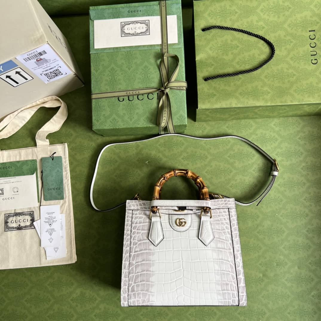 Gvc*1 Diana GG Leather Small White 660195 Replica Tote Bag