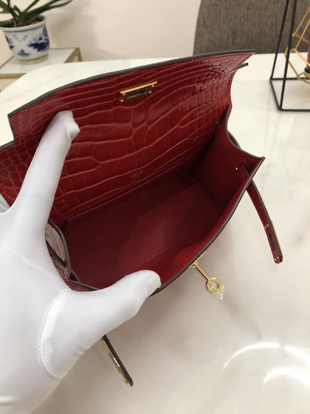 H**me5 Kelly Dupe 22CM Crocodile Shiny Replica Bag