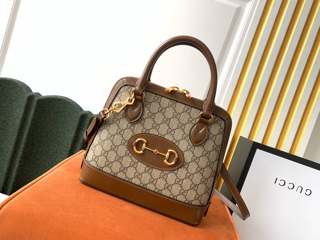 Gvc*1 Horsebit Bag Dupe 1955 Small GG Svp*me Grainy Leather Handle Bag Replica 621220(ColaReps)