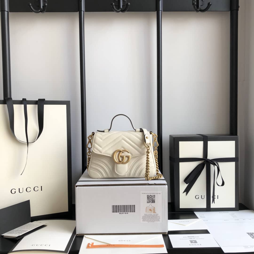 Gvc*1 GG Marmont Mini Leather Top Handle Bag Replica White 547260